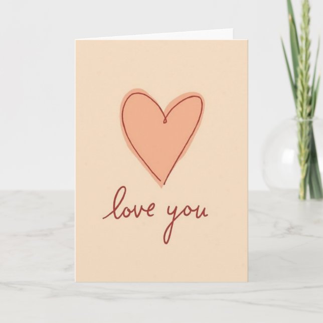 Simple Hand Drawn Heart Love You Card (Front)