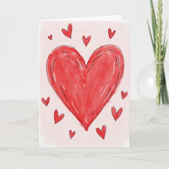 Simple Hand Drawn Hearts Love Card (Front)