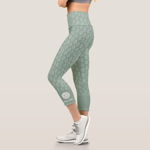 Simple Hand Drawn Leaf Pattern Custom Pickleball Capri Leggings