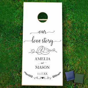 Simple Hand Drawn Love Story Wedding  Cornhole Set