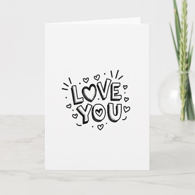 Simple Hand Drawn Love You Hearts Card (Front)