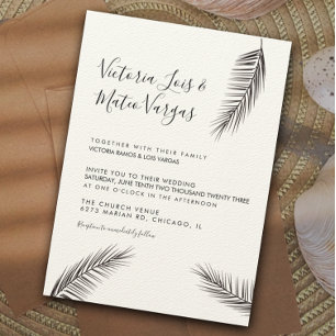 Simple Hand Drawn Palm Tree Leaf Black Wedding  Invitation