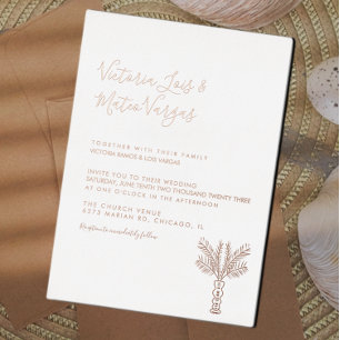 Simple Hand Drawn Palm Tree Tropical Wedding Foil Invitation
