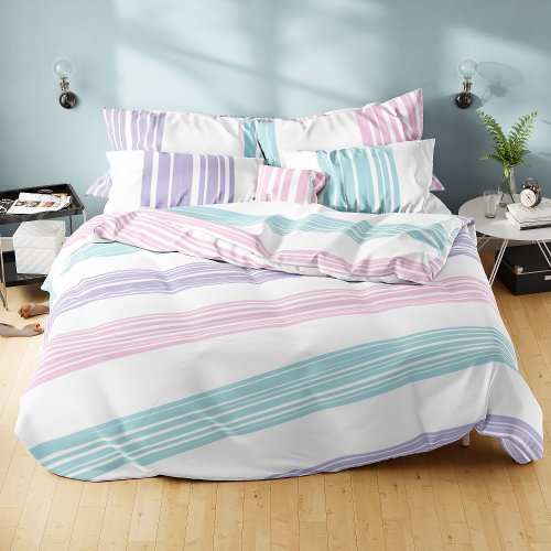 Simple Hand Drawn Pastel Lines on White Background Duvet Cover