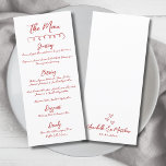 Simple Hand Drawn Red Whimsical Wedding Menu<br><div class="desc">Simple European Inspired Red and White Wedding Dinner Menu. This minimalist wedding menu card keeps the design clean and timeless, letting the handwritten script shine. A simple red squiggle line at the top adds a subtle accent, while the rest of the front highlights your menu details in an elegant mix...</div>