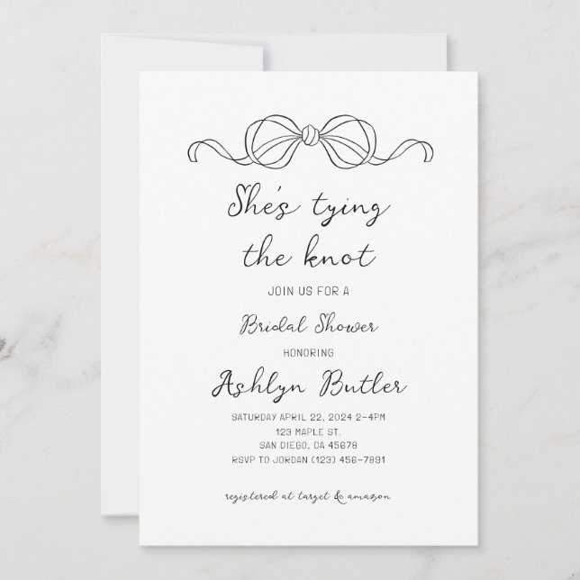 Simple Hand Drawn Shes Tying the Knot Invitation (Front)