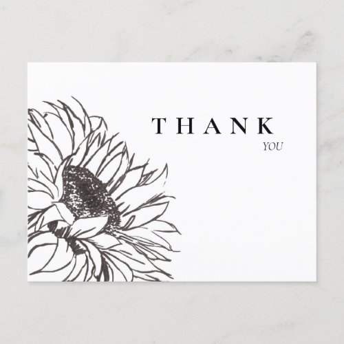 Simple Hand_Drawn Sunflower BW Funeral Thank You Postcard