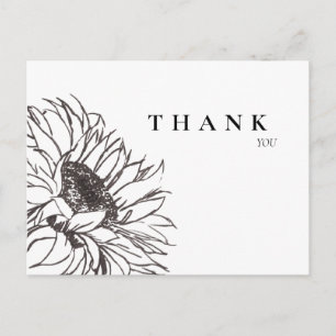 Simple Hand-Drawn Sunflower B/W Funeral Thank You Postcard
