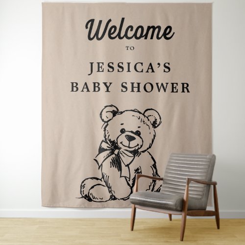 Simple Hand_drawn Teddy Bear Baby Shower Backdrop