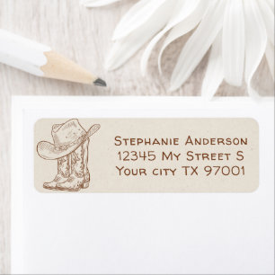 Simple Hand Drawn Western Cowboy Boots Hat Country Label