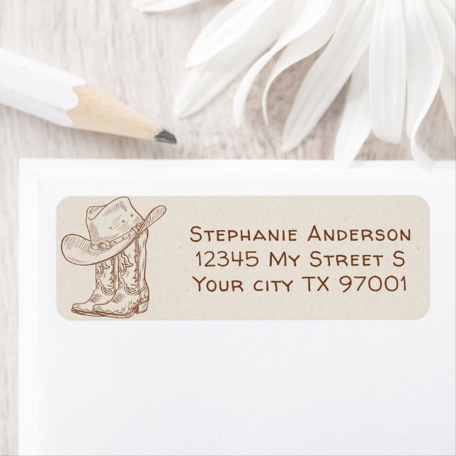 Simple Hand Drawn Western Cowboy Boots Hat Country Label (Insitu)