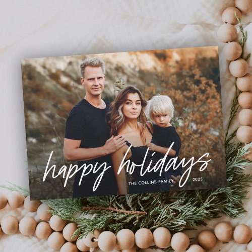 Simple Hand Lettered 2 Photo Holiday Card