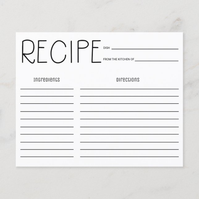 Simple Hand Lettered Bridal Shower Recipe Card (Front)