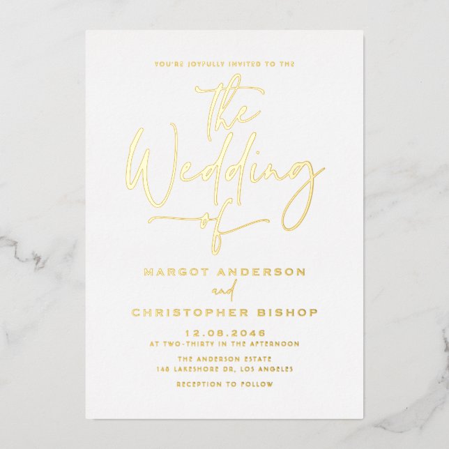 Simple Hand Lettered Calligraphy Wedding Foil Invitation (Front)