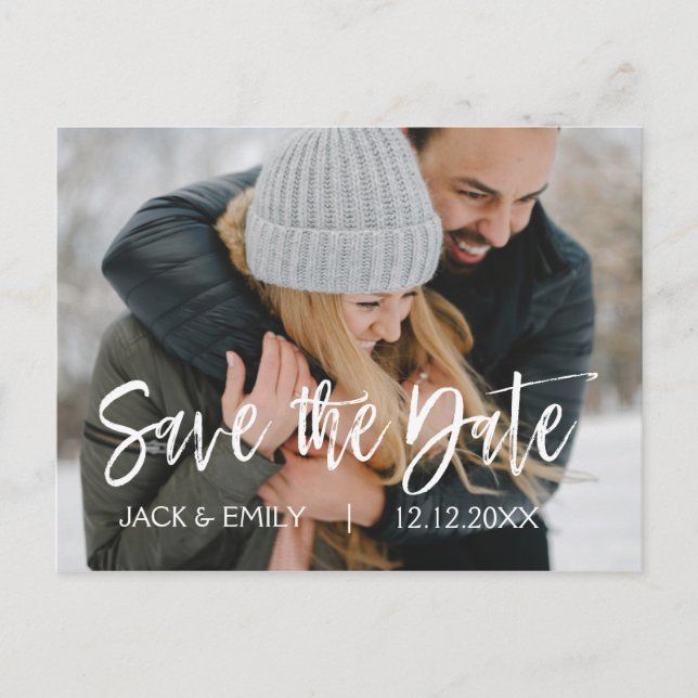 Simple Hand Lettered Photo Save the Date Announcement Postcard (Front)