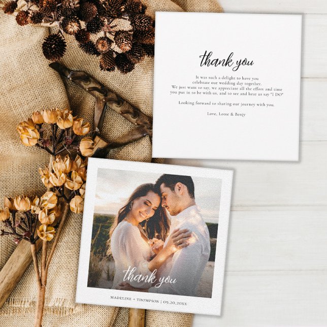 Simple Hand Lettered Photo Wedding Thank you Note Card (Creator Uploaded)