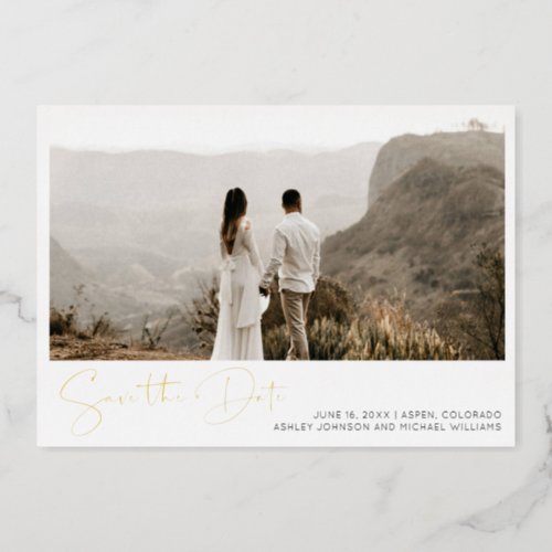 Simple Hand Lettered Script 3 Photo Save the Date Foil Invitation