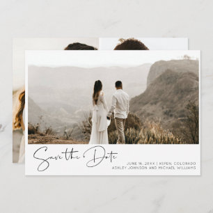 Simple Hand Lettered Script 3 Photo Save the Date Invitation