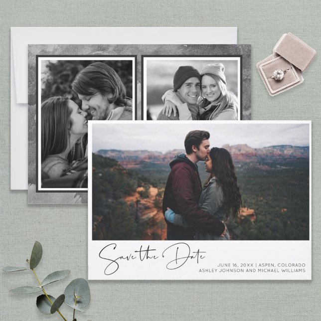 Simple Hand Lettered Script 3 Photo Save the Date Invitation (Creator Uploaded)