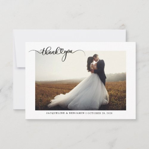 Simple Hand_Lettered Script Heart Wedding Photo Thank You Card