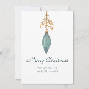 Simple Hand Painted Watercolor Turquoise Christmas Holiday Card