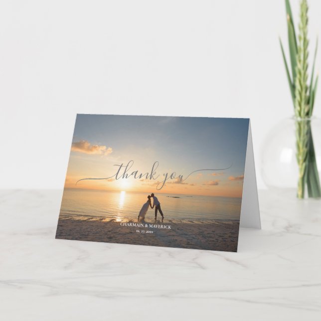 Simple Hand Script, Photo Letterpress Thank You Card (Front)