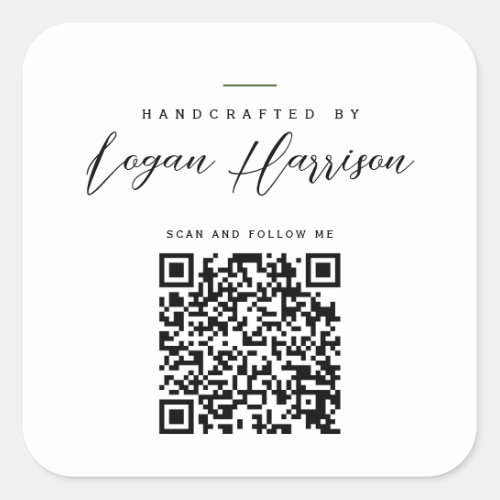 Simple Handcrafted By Personalized QR Code Square Sticker