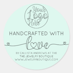 Simple Handcrafted Mint Handwritten Heart Business Classic Round Sticker