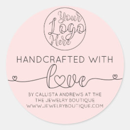 Simple Handcrafted Pink Handwritten Heart Business Classic Round Sticker