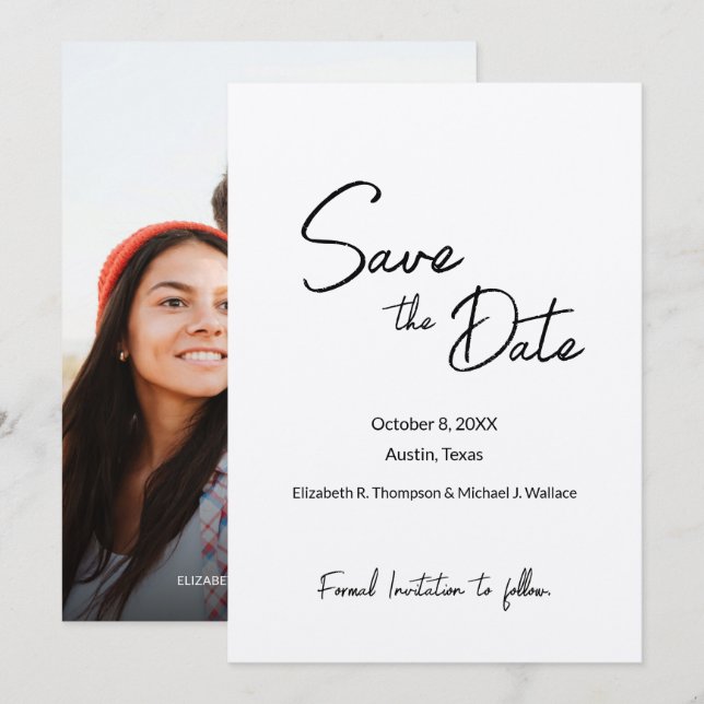 Simple Handlettering Engaged Photo Rustic Wedding  Save The Date (Front/Back)