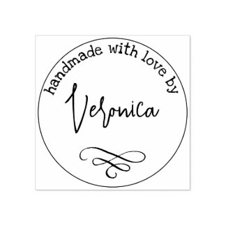 Simple Handmade With Love By First Name Custom Rubber Stamp