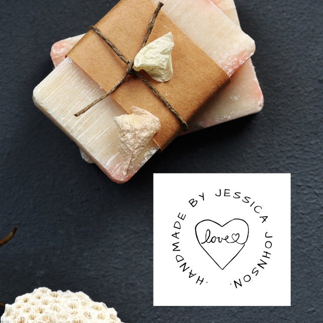 Simple Handmade With Love Heart Custom Name Rubber Stamp (Creator Uploaded)