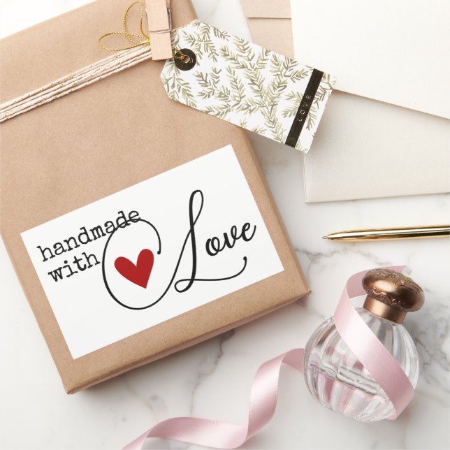 Simple Handmade with Love Heart Simple Stylish  Rectangular Sticker (Gifting)