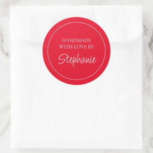 Simple Handmade with Love Name Red Classic Round Sticker