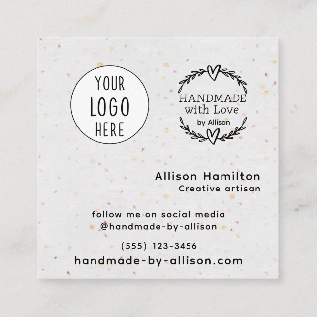 Simple Handmade With Love Wreath Artisan Square Business Card (Back)