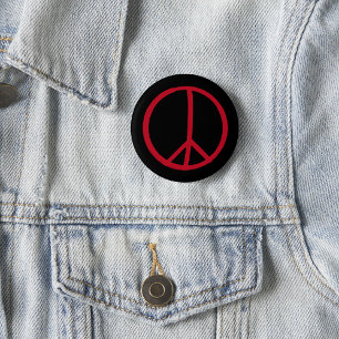 Simple handpainted black red peace sign button