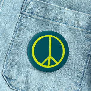 Simple handpainted bright yellow peace sign button