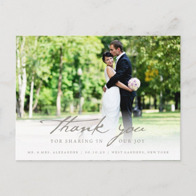 Simple Handwrite Script Classy Wedding Thank You Postcard (Front)