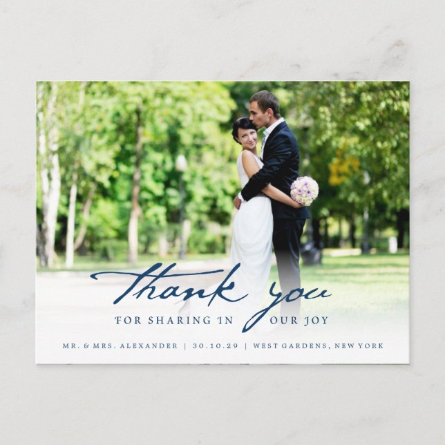 Simple Handwrite Script Classy Wedding Thank You Postcard (Front)