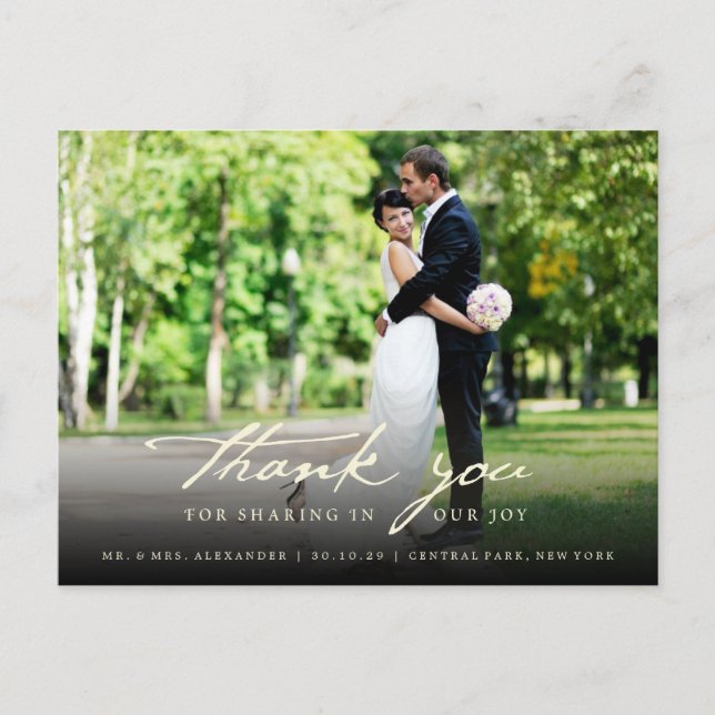 Simple Handwrite Script Classy Wedding Thank You Postcard (Front)