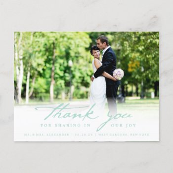 Simple Handwrite Script Classy Wedding Thank You Postcard by fatfatin_blue_knot at Zazzle