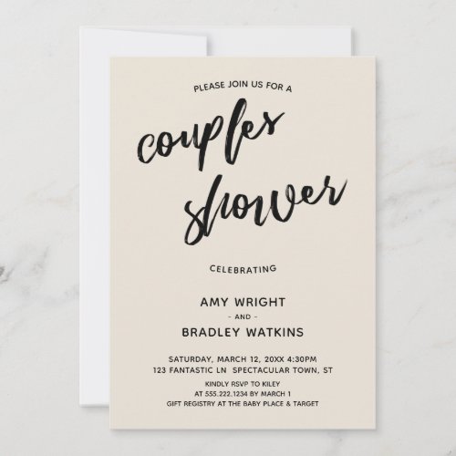 Simple Handwriting Cream Couples Baby Shower Invitation