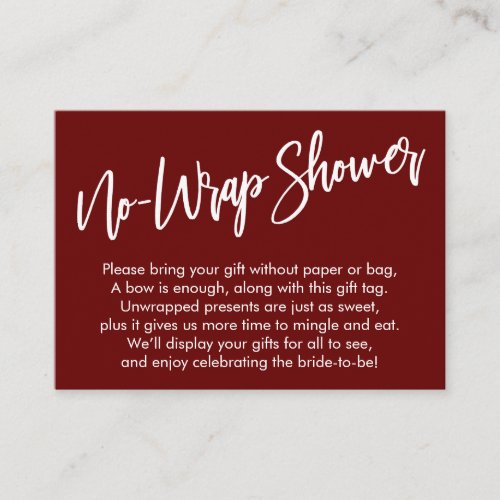 Simple Handwriting No Wrap Shower Burgundy Enclosure Card