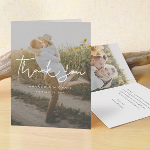 Simple Handwriting Photo Wedding Letterpress Thank You Card