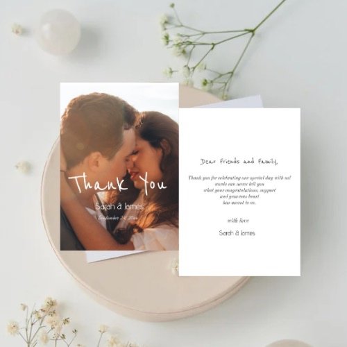 Simple Handwriting Photo Wedding  Thank You Card
