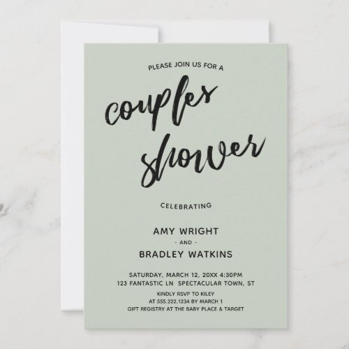 Simple Handwriting Sage Couples Baby Shower Invitation