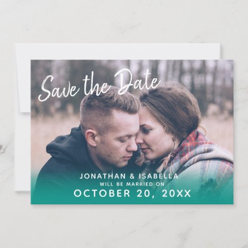 Simple Handwriting Teal Photo Save The Date