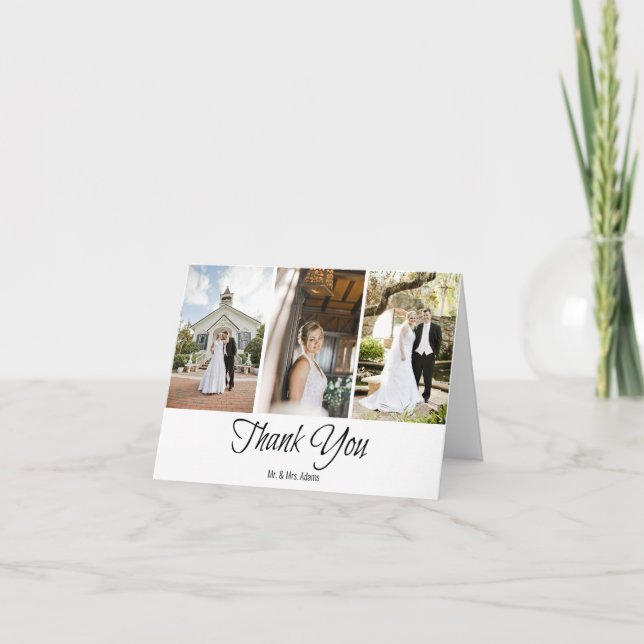 Simple Handwriting Wedding Photo Thank You Card (Front)