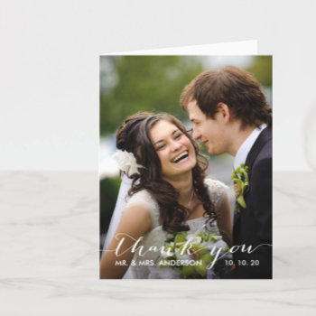 Simple Handwriting | Wedding Photo Thank You Card by monogramgallery at Zazzle