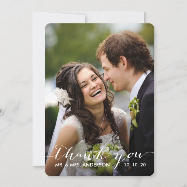 Simple Handwriting | Wedding Photo Thank You Card (Front)